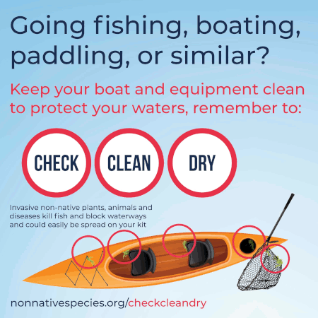 Check, clean, and dry to stop the spred of invasive species