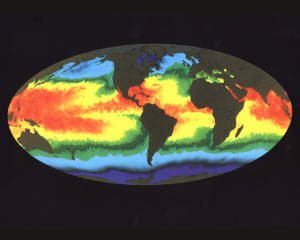 Global warming map of sea temperatures