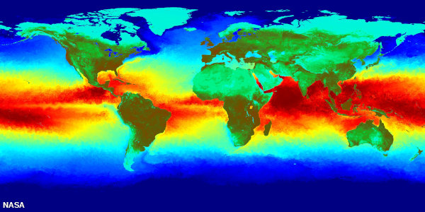 Global warming map of sea temperatures
