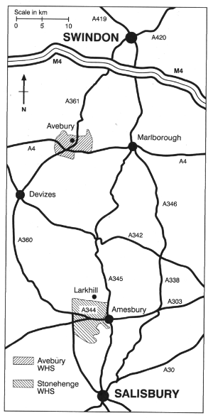 Figure 1: The World Heritage Site of Stonehenge, Avebury and Associated Sites and the roads around them